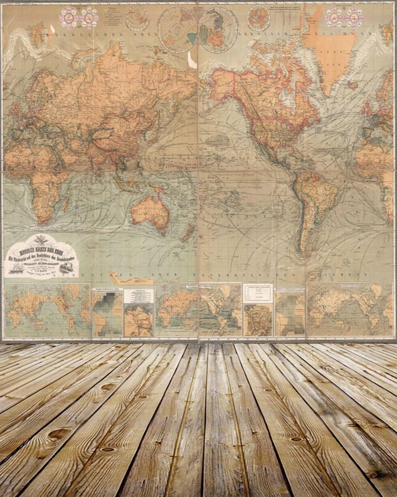 AOFOTO 8x10ft Vintage World Map Photography Nostalgic Backdrops Artistic Backdground Retro Wooden Floors Adult Boy Man Younger Kid Toddler Girl Portrait Photo Shoot Studio Props Vinyl - Image 1
